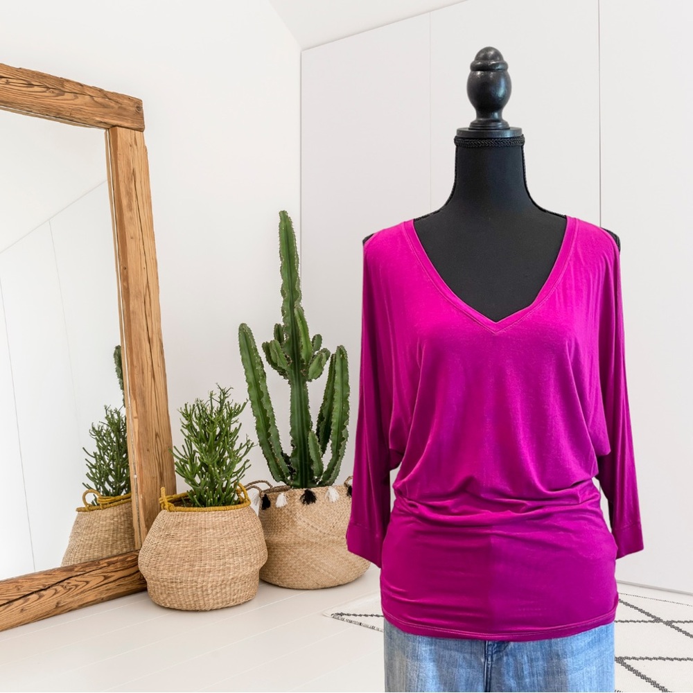 Michael Stars Short Slit Sleeve V-Neck Top